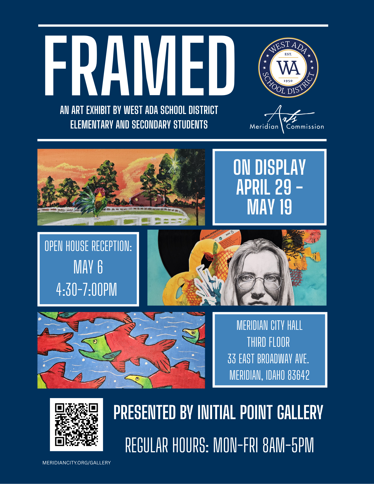 Poster advertising art exhibit at the Initial Point Gallery from April 29 to May 19